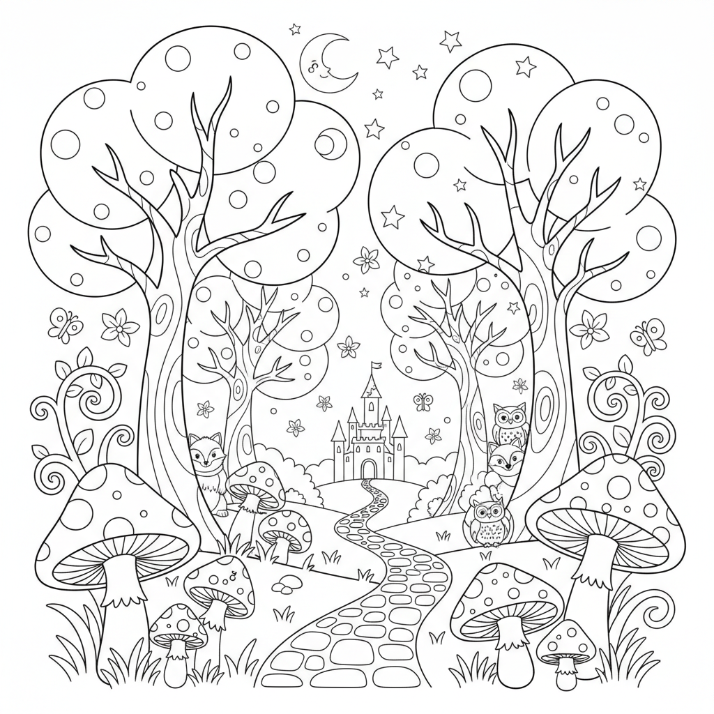 Verzauberter Wald Ausmalbild