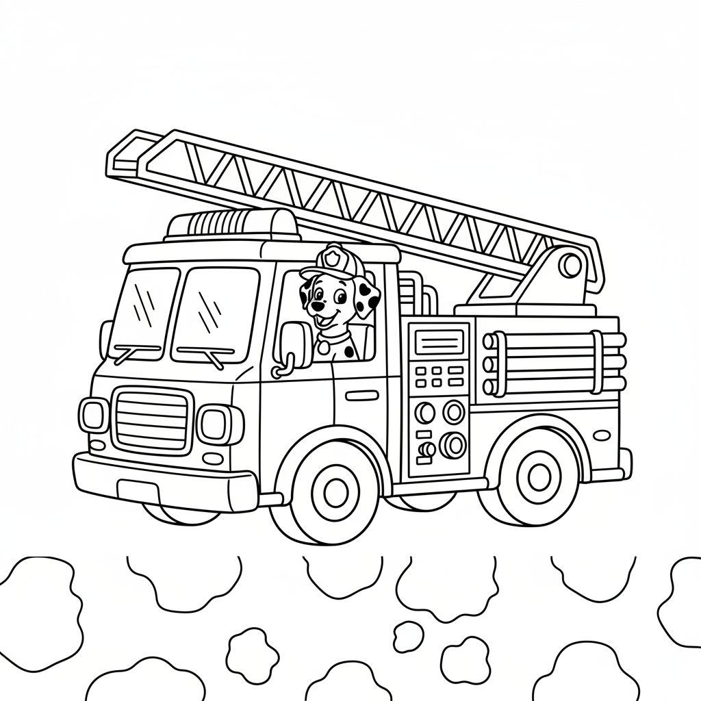 Feuerwehrauto mit Dalmatiner Ausmalbild