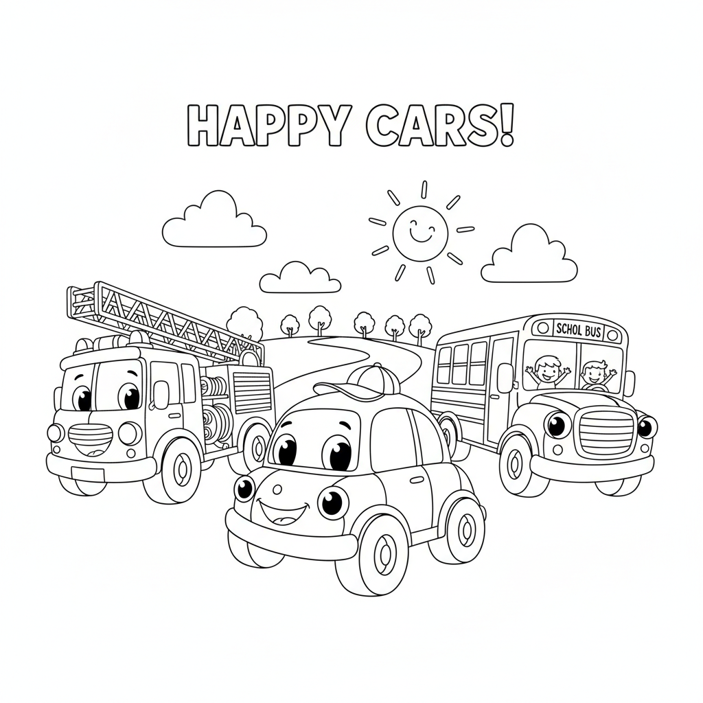 Happy Autos Ausmalbild