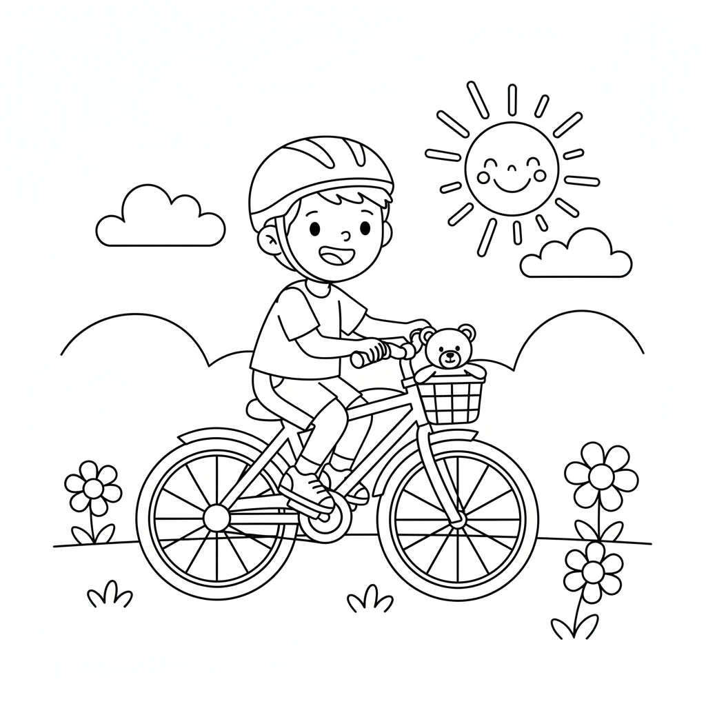 Kind fährt Fahrrad Ausmalbild