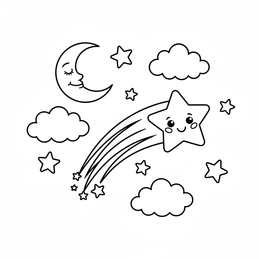 Sternschnuppe am Himmel Ausmalbild