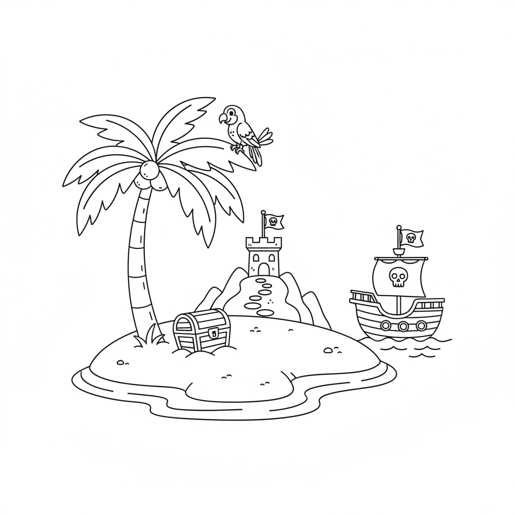 Pirateninsel mit Palme Ausmalbild