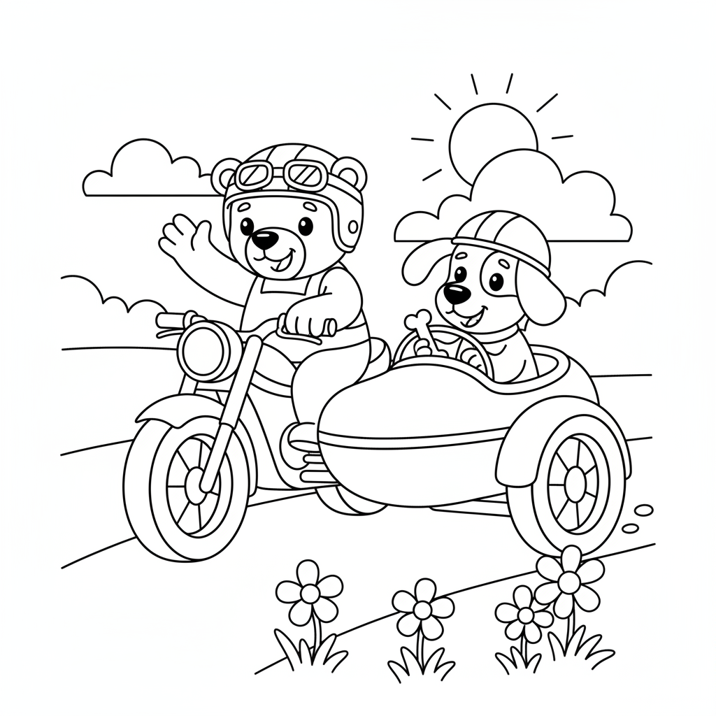 Motorrad mit Beiwagen Ausmalbild