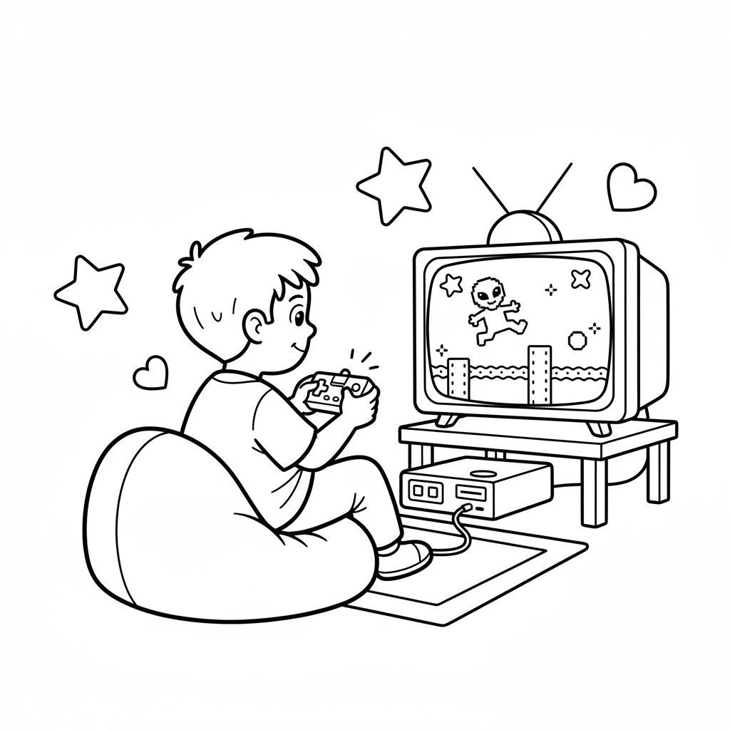 Kind spielt Videospiel Ausmalbild