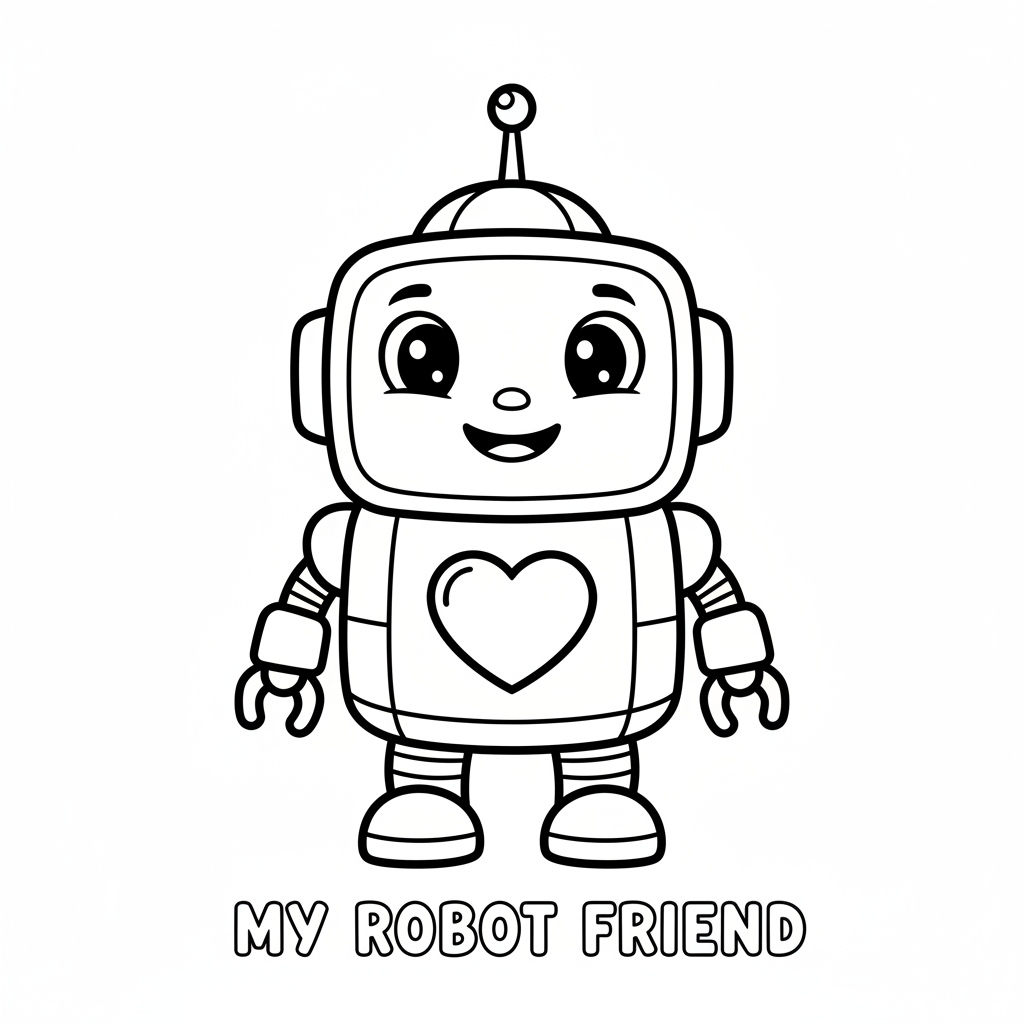 Kleiner Roboter mit Herz Ausmalbild