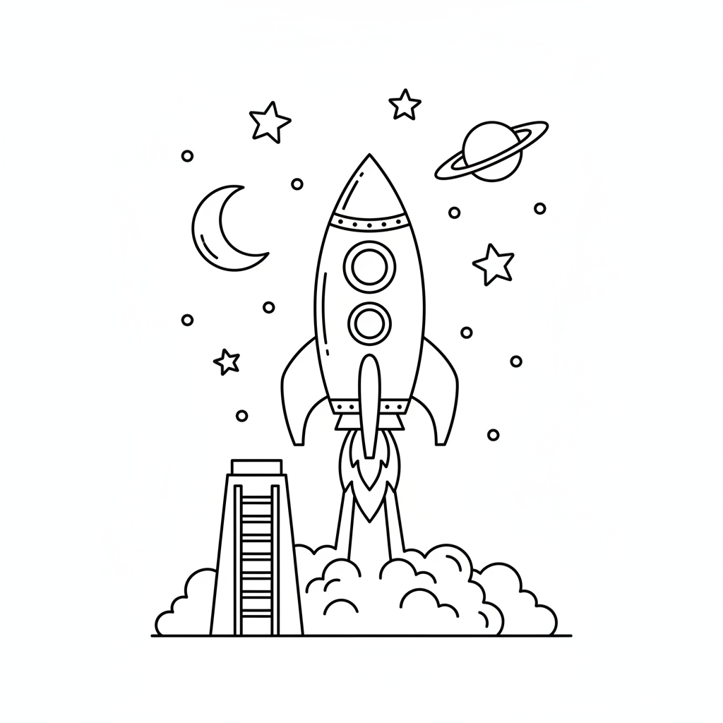 Rakete startet ins All Ausmalbild