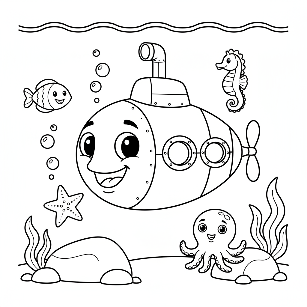 U-Boot unter Wasser Ausmalbild