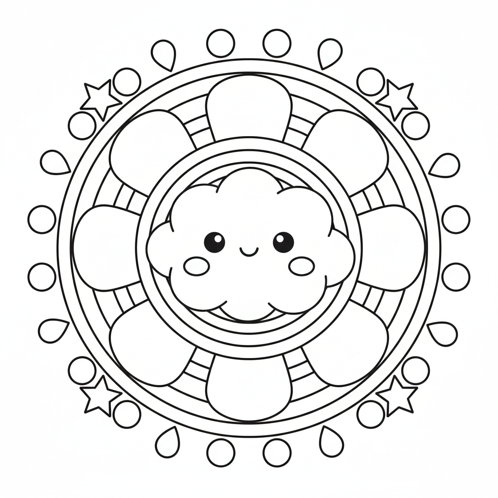 Wolken- und Regenbogen-Mandala für Kleine Ausmalbild