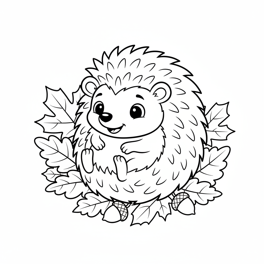 Hedgehog in Autumn Leaves Coloring Page