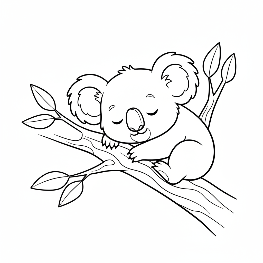 Sleepy Koala Napping on Branch Coloring Page