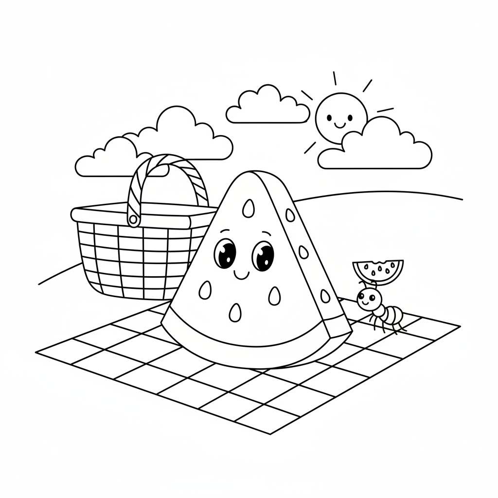 Wassermelone beim Picknick Ausmalbild