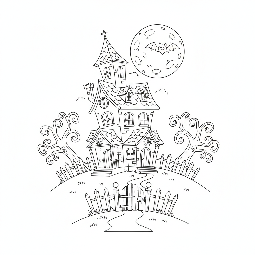 Spukhaus auf dem Hügel Ausmalbild