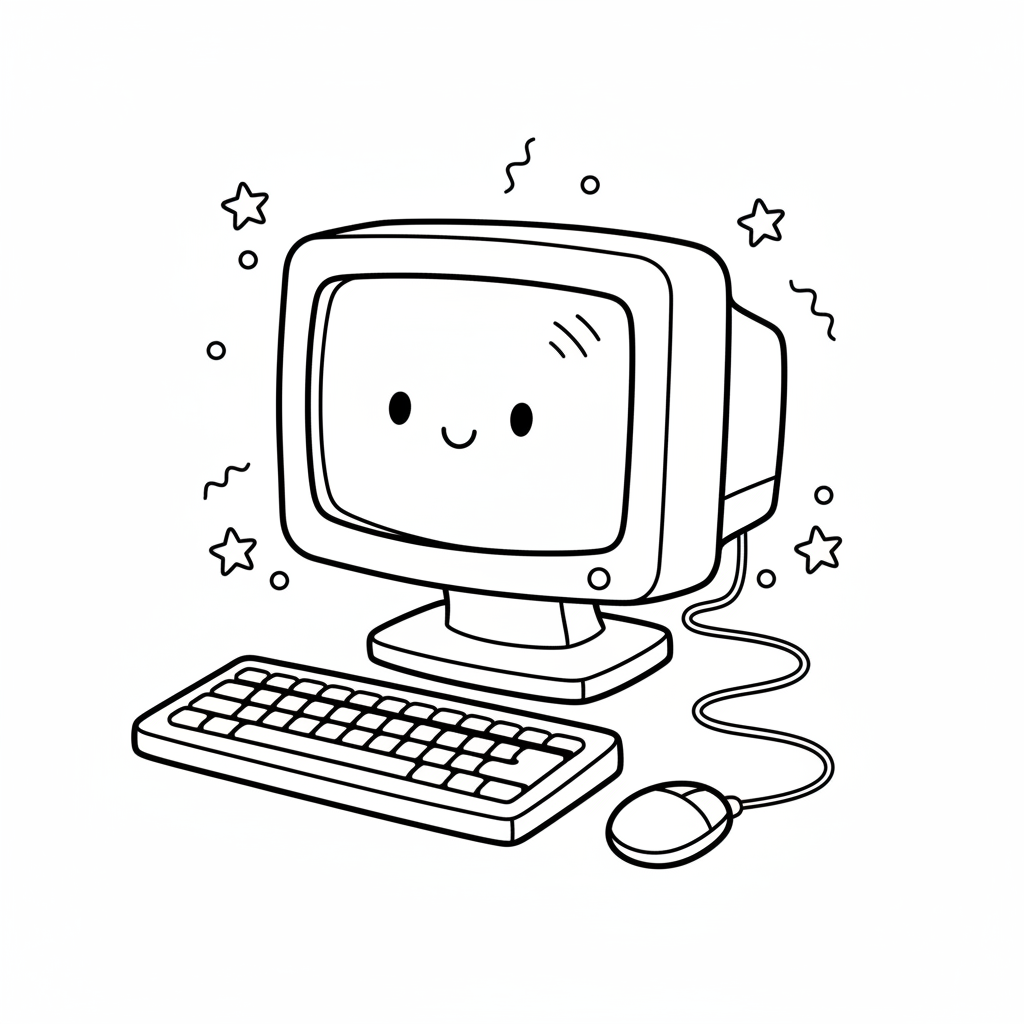 Computer mit Bildschirm und Tastatur Ausmalbild