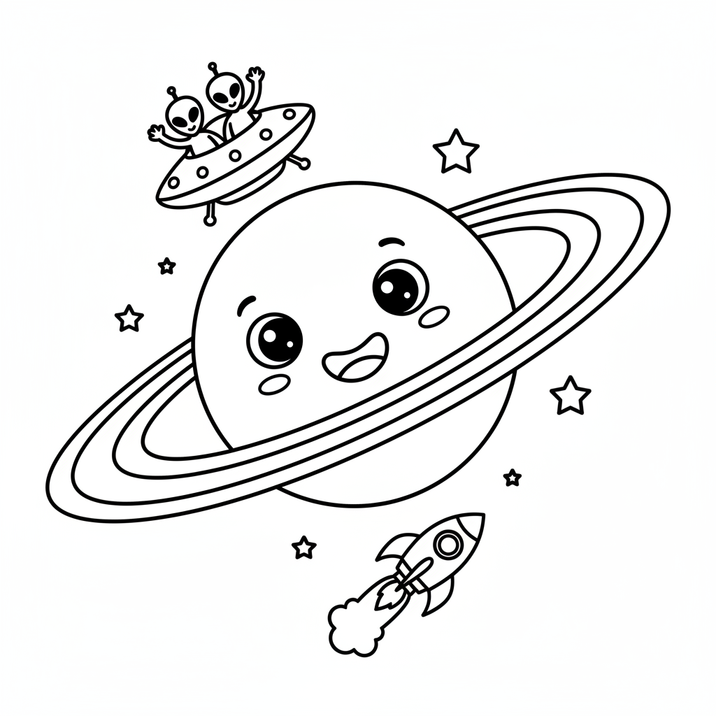 Saturn mit Ringen Ausmalbild