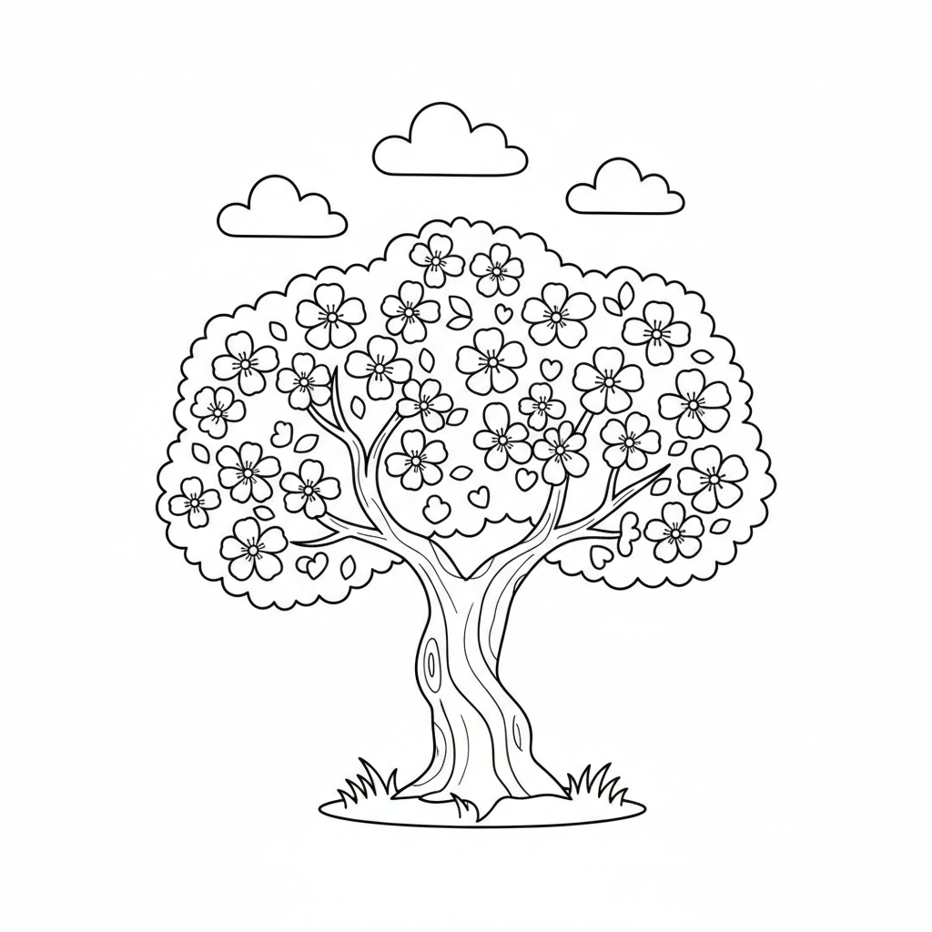 Kirschblueten Baum Ausmalbild