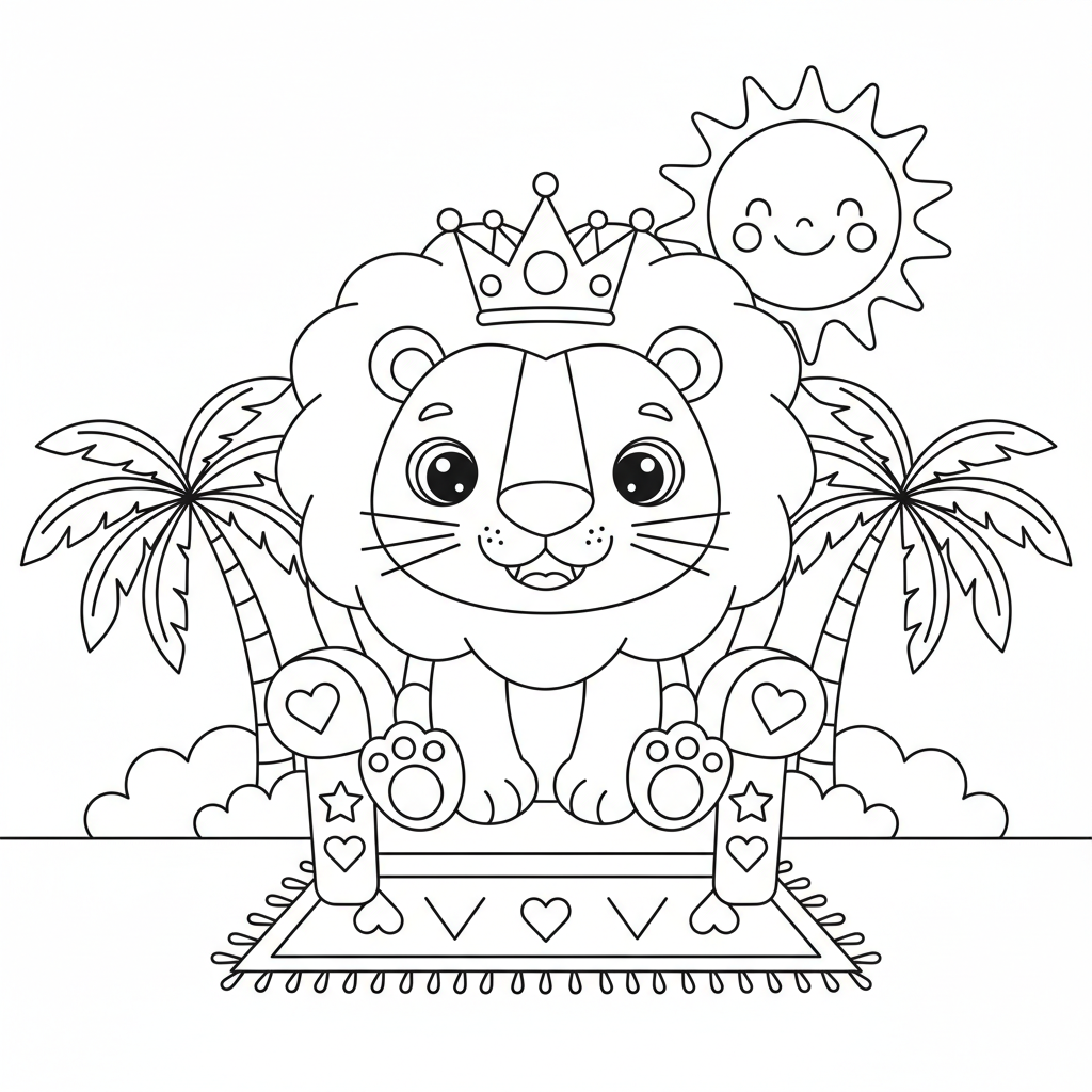 Cartoon Löwenkönig mit Krone Ausmalbild