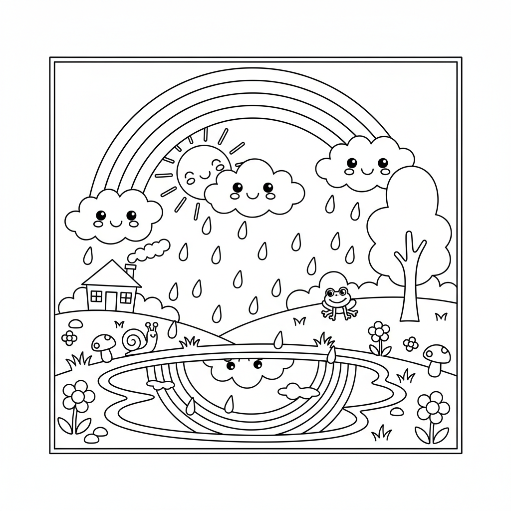 Regenbogen nach Regen Ausmalbild