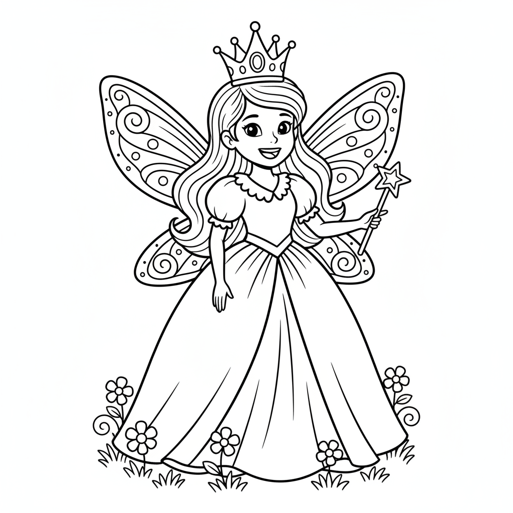 Feenprinzessin mit Krone Ausmalbild