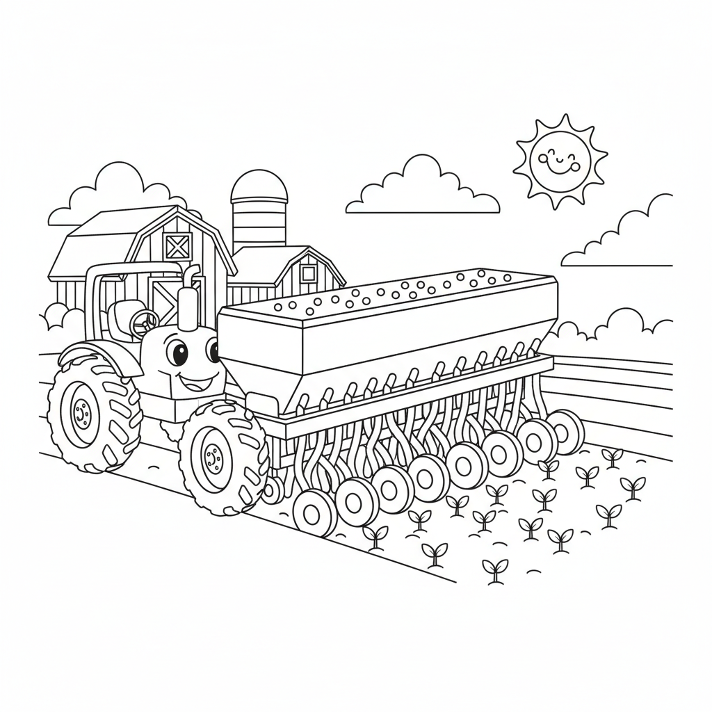 Sämaschine auf dem Bauernhof Ausmalbild