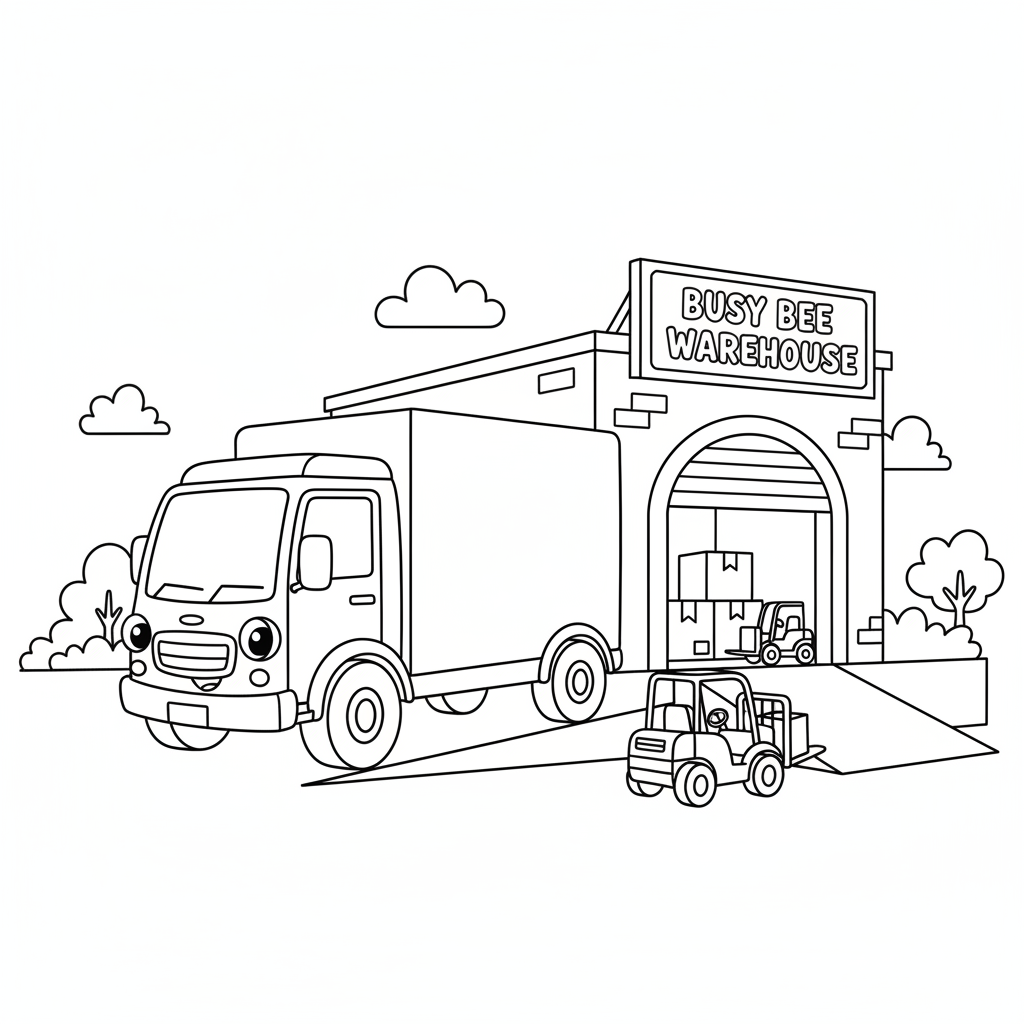 LKW an Laderampe Ausmalbild