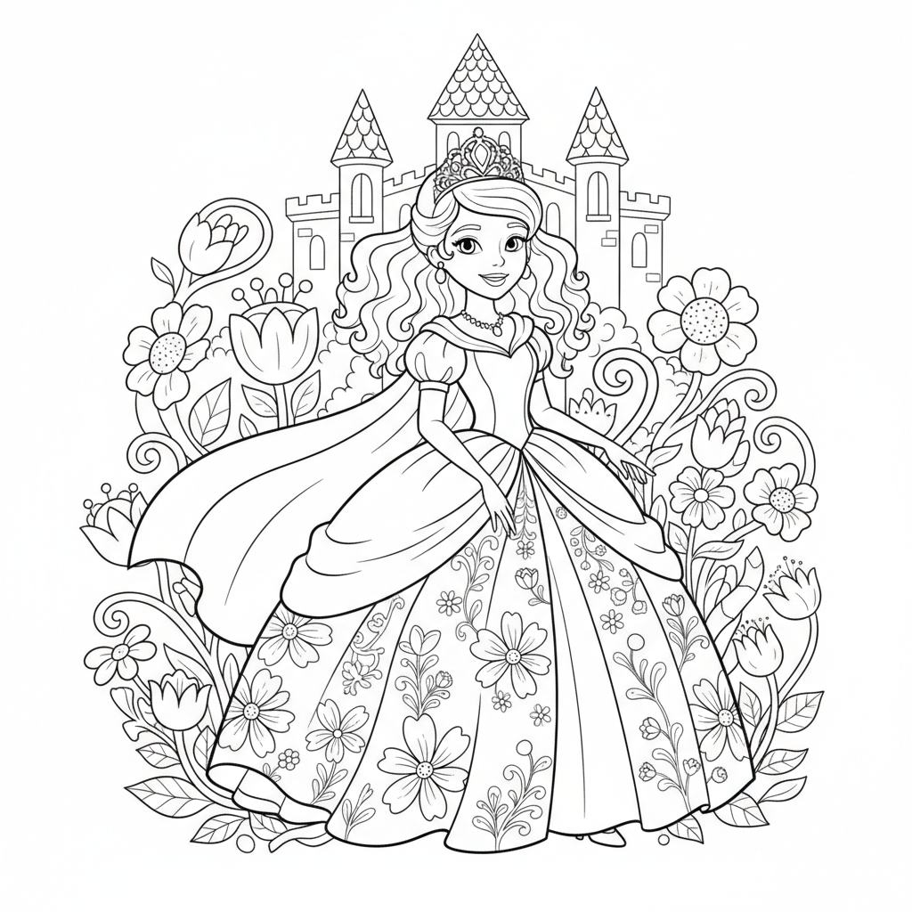 Prinzessin im Kleid Ausmalbild