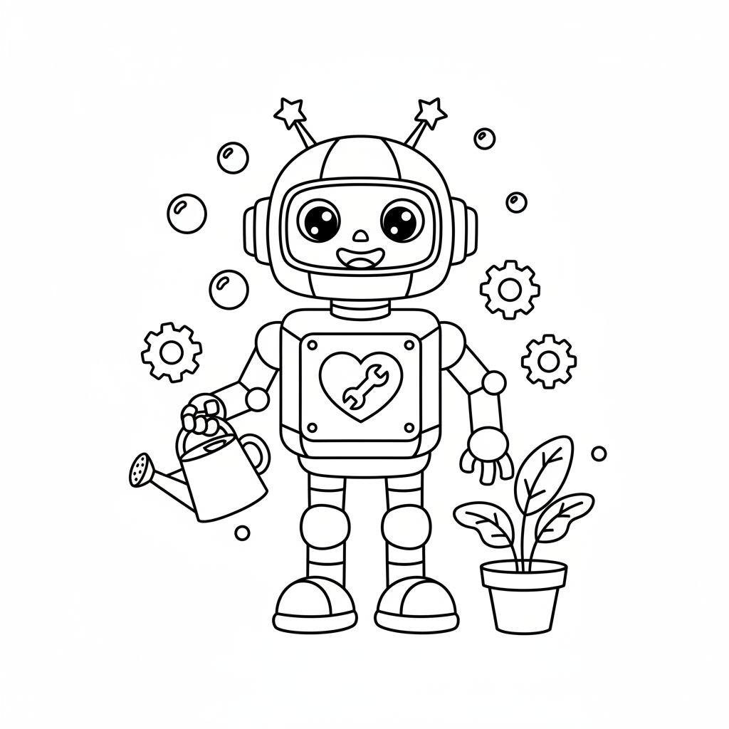 Freundlicher KI-Roboter-Helfer Ausmalbild