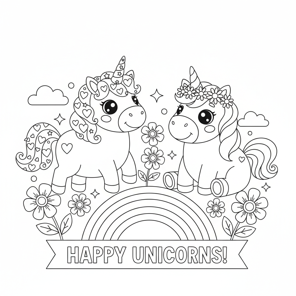 Happy Einhörner Ausmalbild
